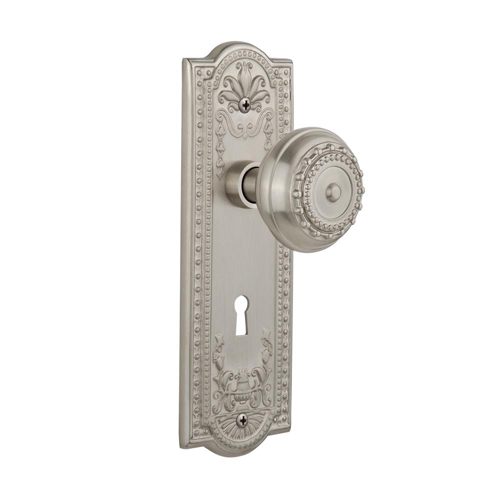 Nostalgic Warehouse MEAMEA Mortise Meadows Plate with Meadows Knob and Keyhole in Satin Nickel